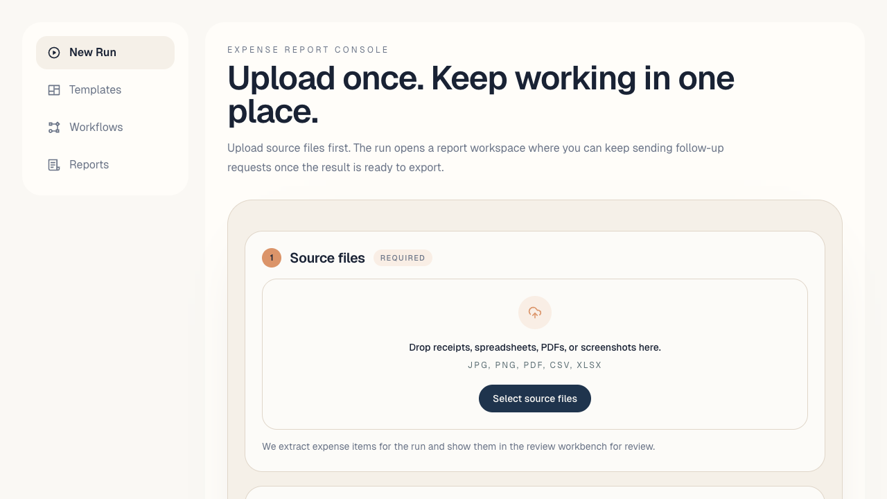Expense report upload workspace preview